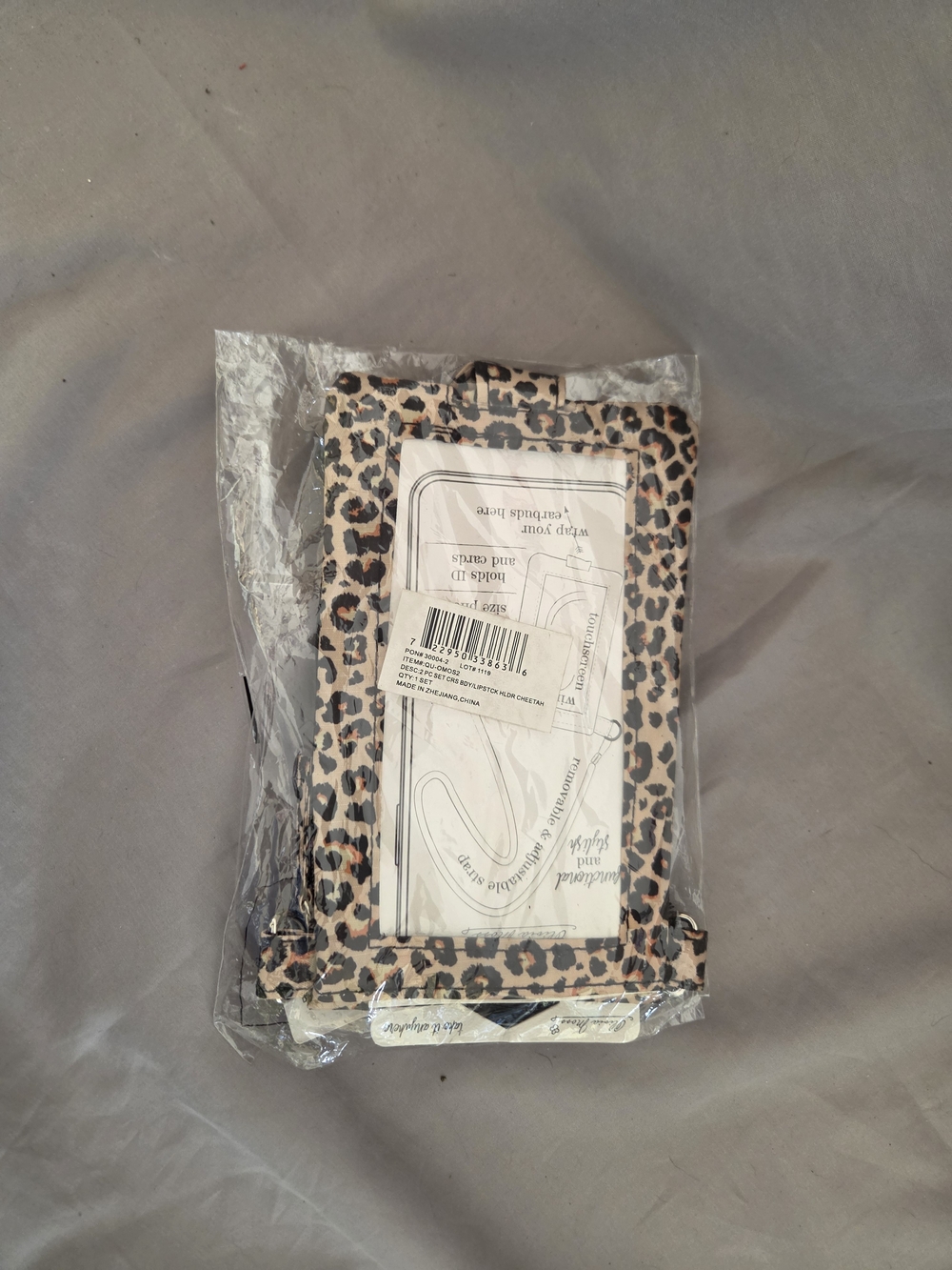 Olivia M Leopard Print Phone Wristlet in Beige and Black